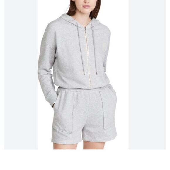 RAILS Women’s Nicola Hooded Romper Sz L Jumpsuit Heather Gray Zip 4” Inseam - Picture 1 of 10
